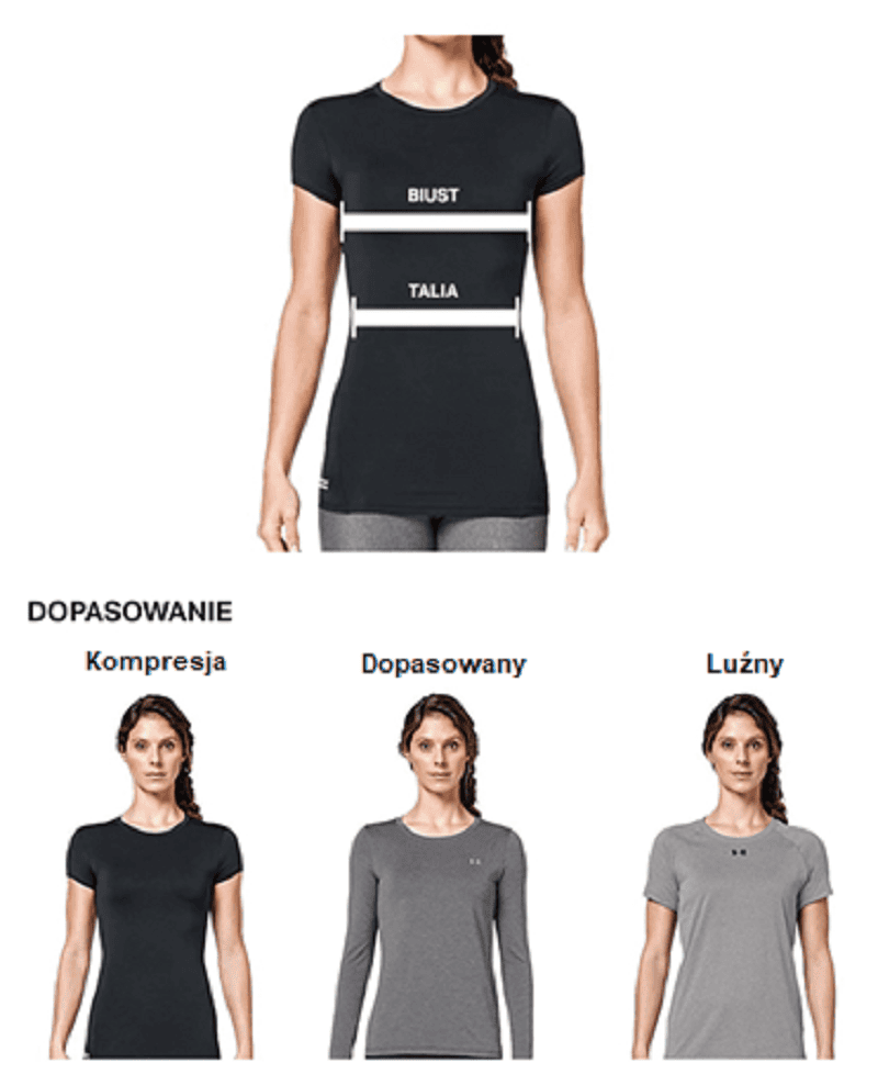 under armour pomiary i dopasowanie kobiety góra